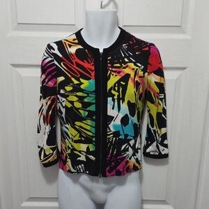 Joseph Ribkoff Size 6 Vibrant Abstract Light Weight Zip Up